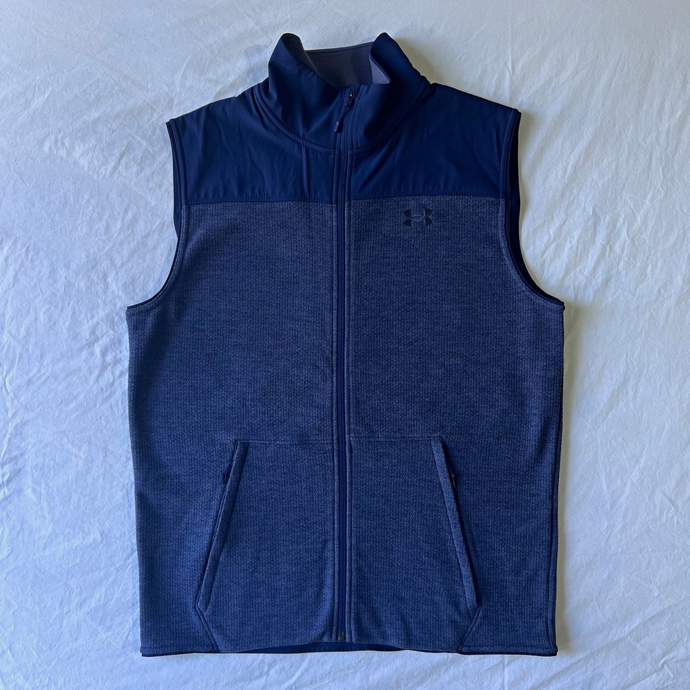 Under Armour Specialist Vest Men's Large Navy Blue Fleece Full Zip Golf Pockets